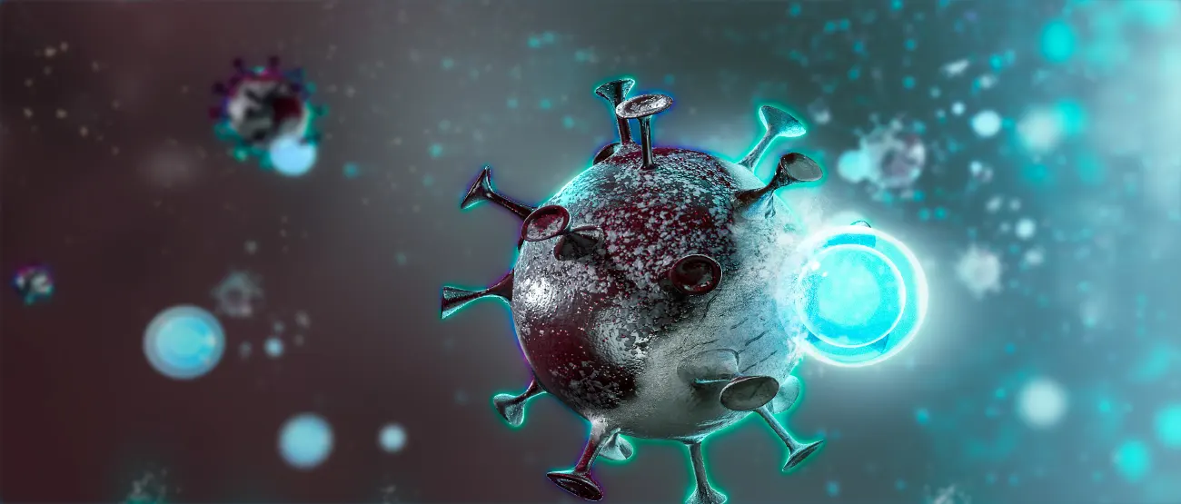 Virus vor grünem Hintergrund